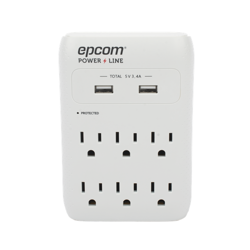 [EPLSPWUSB] Multicontacto de Pared 110 Vca / Supresor de Picos 1080 Joules / 6 x Nema 5-15P / 2 x USB (5V @3.4A)