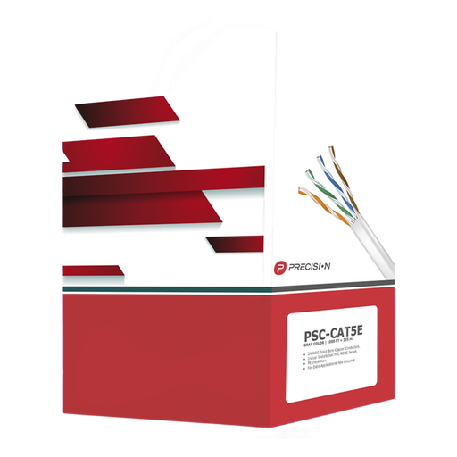 [PSC-CAT5E] Bobina de Cable de UTP de 4 Pares Cat5e de 305 Metros (1000 Pies), 100% Cobre, PVC ROHS, Color Gris, 24 AWG, Uso en Interior, Para Aplicaciones de Voz, Datos y Video