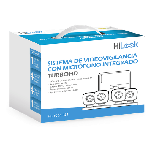 [HL-1080-PS4] (MICRÓFONO Integrado) Kit TurboHD 1080p Lite / DVR 4 canales / Audio por Coaxitron / 4 Cámaras Bala de Policarbonato.